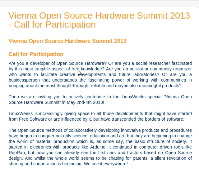 Vienna OpenSource Hardware Summit 2013 Call is open