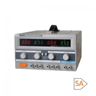 Laboratory power supply with 2 outputs 0-30 V / 0-5 A and fixed output 5 V / 3 A