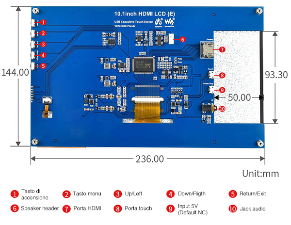 10INCHHDMI2 - features and dimensions