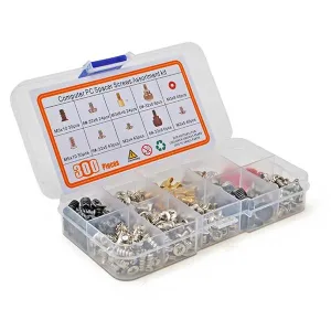 Plastic box with assorted PC mounting screws, 10 different types, 300 pieces