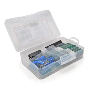 100-piece plastic box with prototyping boards and accessories