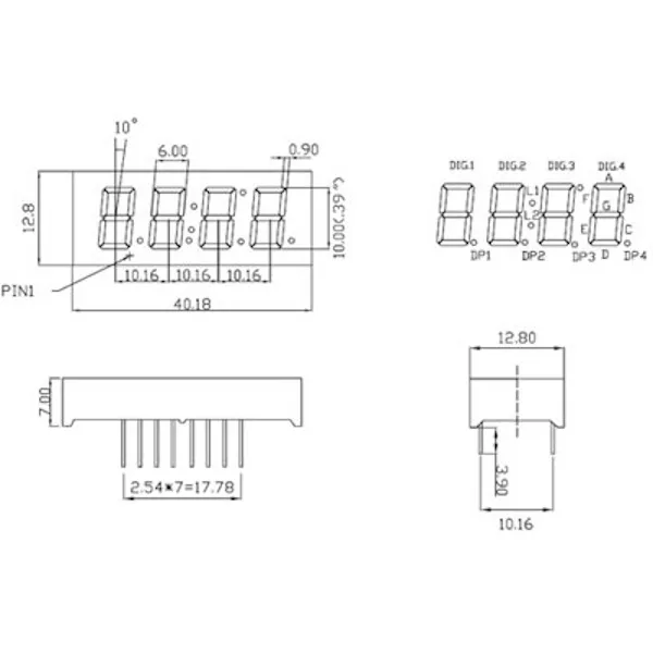 4-digit 7-segment display 0.39″ CC - red - Image 3