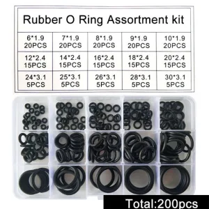 Set of 200 O-Ring Gaskets, Various Diameters