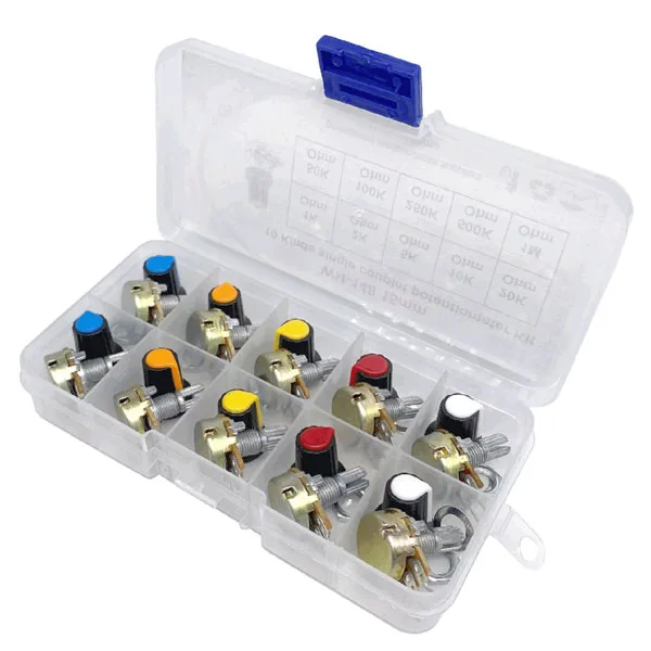Box of 10 potentiometers, assorted values - Image 1