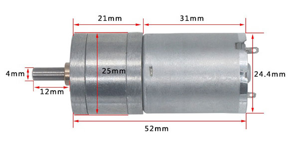 12Vdc gearmotor - 250 rpm - dimensions