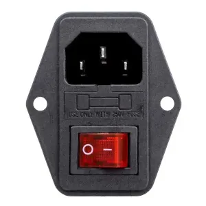 Panel-mount VDE inlet 250 VAC with illuminated switch