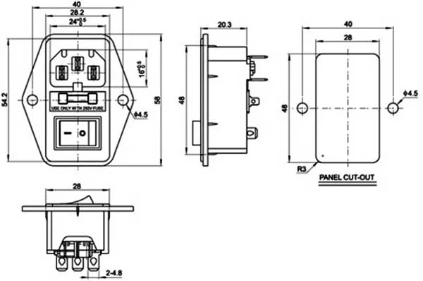 Panel-mount VDE inlet 250 VAC with illuminated switch - Image 5