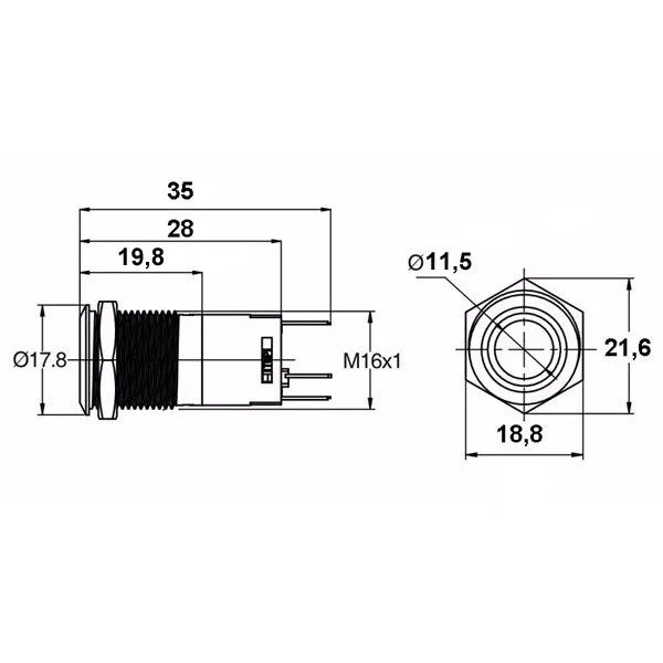 16 mm Vandal-Resistant Pushbutton - Green LED - Image 3
