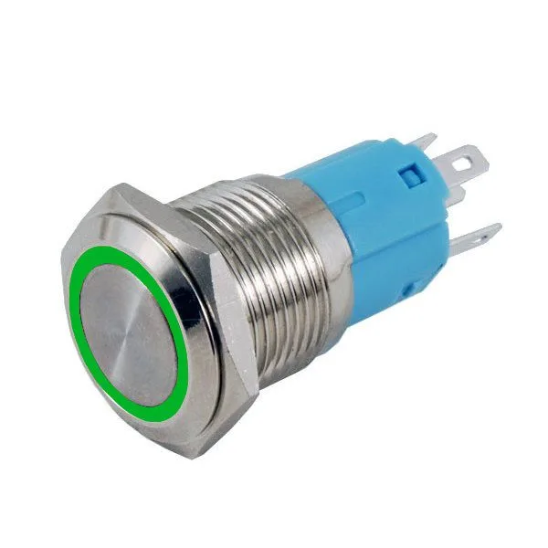 16 mm Vandal-Resistant Pushbutton - Green LED - Image 1