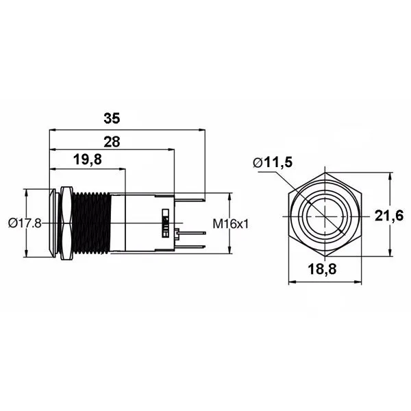 Anti-vandal push button 16 mm - blue LED - Image 3