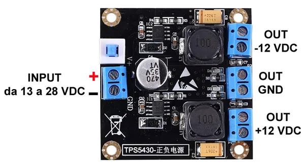 Dual Output Power Supply Module IN 13-28V / OUT -12V and +12V - Image 3