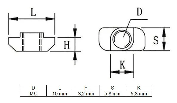 Pack of 10 M5x10 T-nuts, series 20, 6 mm slot - Image 3