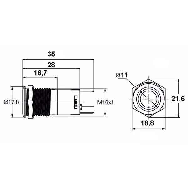 Vandal-Resistant Metal Switch 16mm - Green LED - Image 5