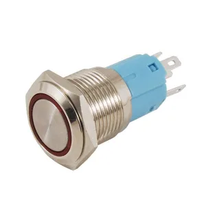 16 mm Vandal-proof Push Button - Red LED