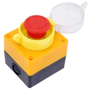 Emergency stop button with enclosure