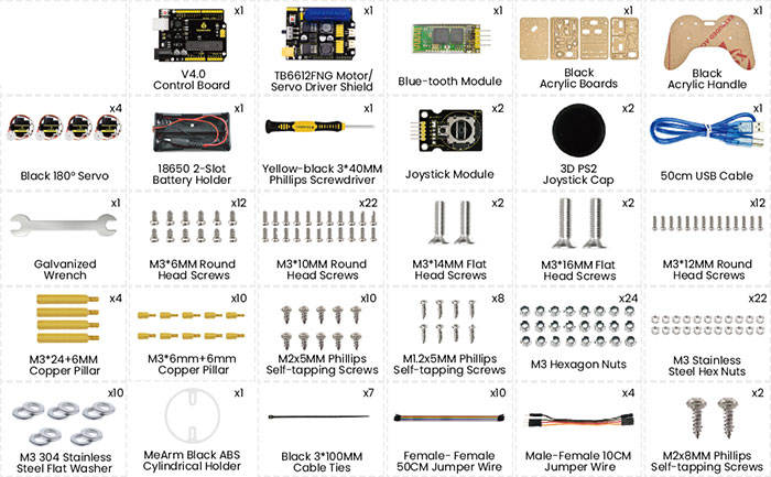 4DOF robotic arm - package contents