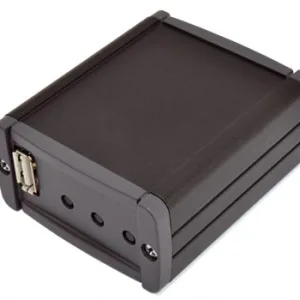 Black aluminium enclosure for FT1185M (audio distribution over Ethernet network)