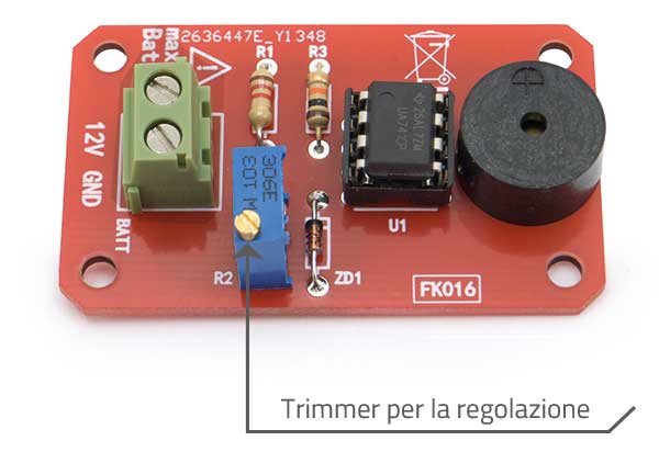 Low-charge audible indicator for 12-volt batteries