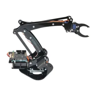 Articulated plexiglass robotic arm with 4 degrees of freedom and rotating base