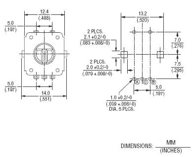 12 mm rotary encoder with knob - dimensions