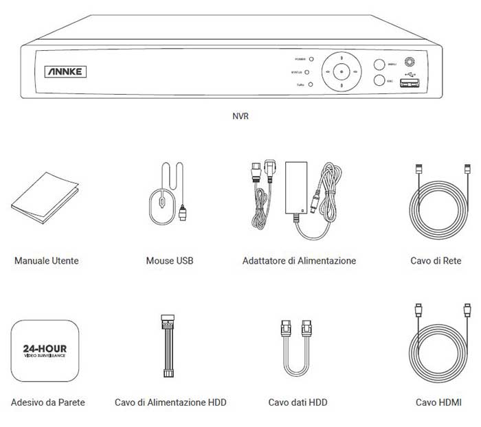 registratore NVR 8 canali 8 MPX - POE