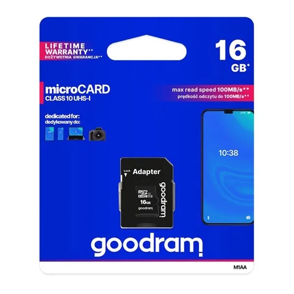 Micro SD HC 16GB Class 10 Card + Adapter - Image 1