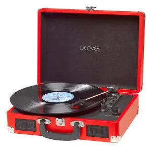 Vintage portable suitcase turntable with USB output - Red