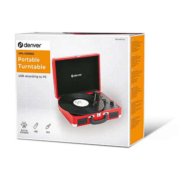 Vintage portable suitcase turntable with USB output - Red - Image 5