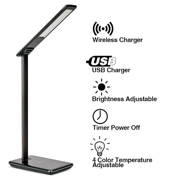 LED lamp with touch control and wireless smartphone charging - Image 1