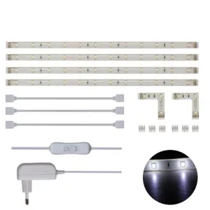 Set of 4 flexible LED strips with power supply - white