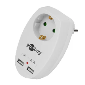 16 A Pass-Through Mains Socket with 2 USB Outputs, 3.15 A