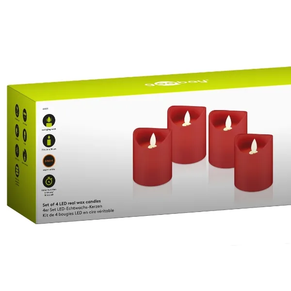 Set of 4 Red LED Candles in Real Wax - Image 3