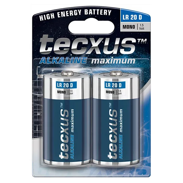 Blister Pack of 2 Alkaline Manganese LR20 D Batteries - Image 1