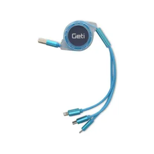 Retractable 3-in-1 USB Cable - Micro USB / Type C / Lightning