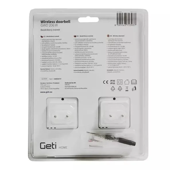 Wireless Doorbell Set with 2 Plug-in 230V Receivers and IP55 Waterproof Push Button - Image 4