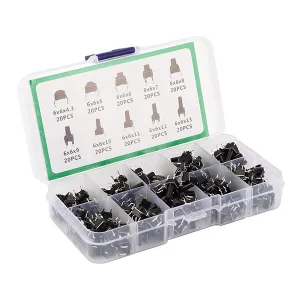Plastic Box with 200 Assorted 6x6mm Pushbuttons