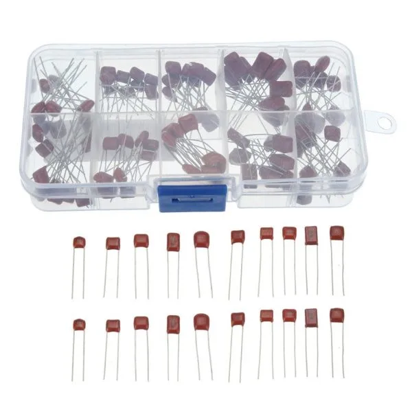 Box of 100 polyester capacitors - assorted values - Image 1
