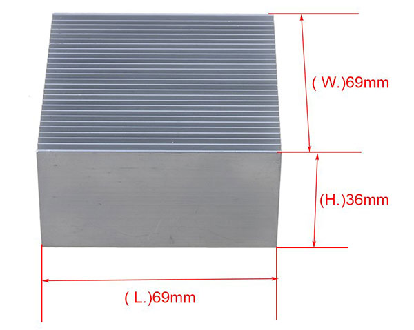 aluminium heatsink 69x69 - dimensions