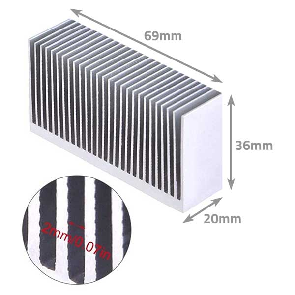 finned heatsink 69x20 - dimensions