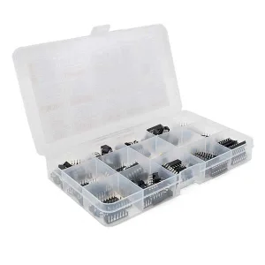 Plastic Box with Integrated Circuits and Sockets - 150 Pieces