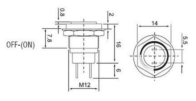 Mini green button - Dimensions