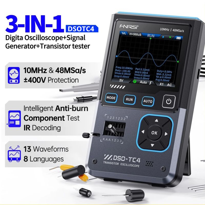 The DSOTC4 is a compact 3-in-1 oscilloscope