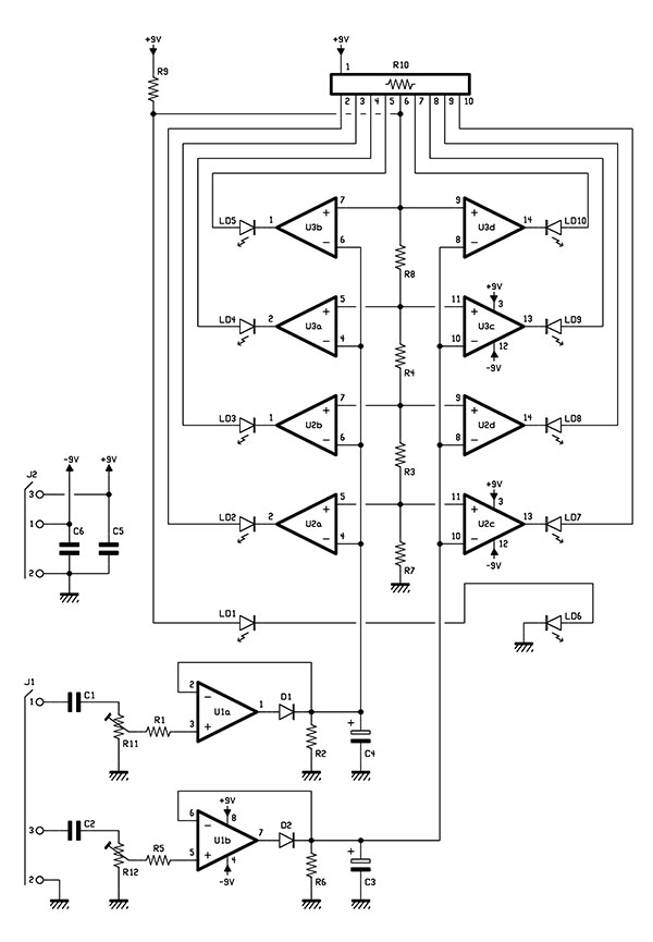 Stereo module for two-channel LED audio level display