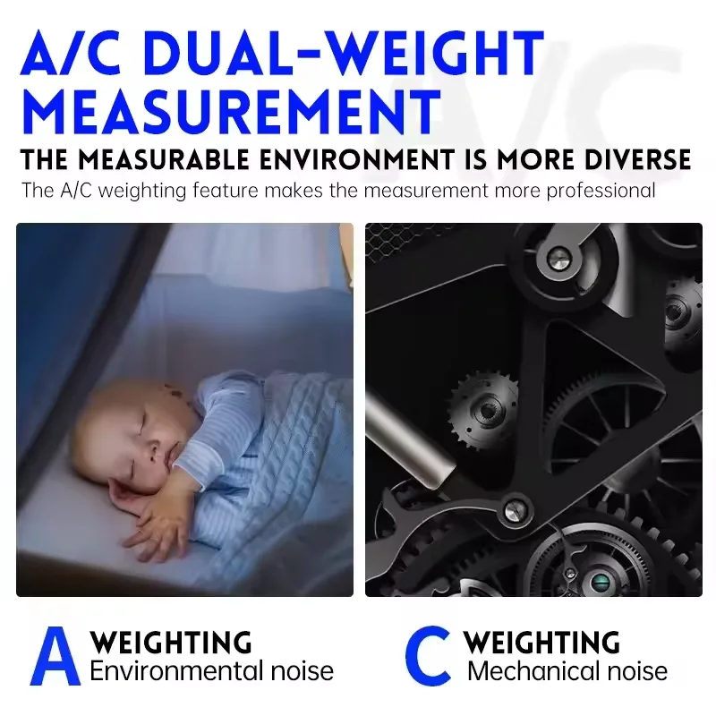 FNFDM02 dual A/C weighting: A for ambient noise, C for mechanical and industrial noise