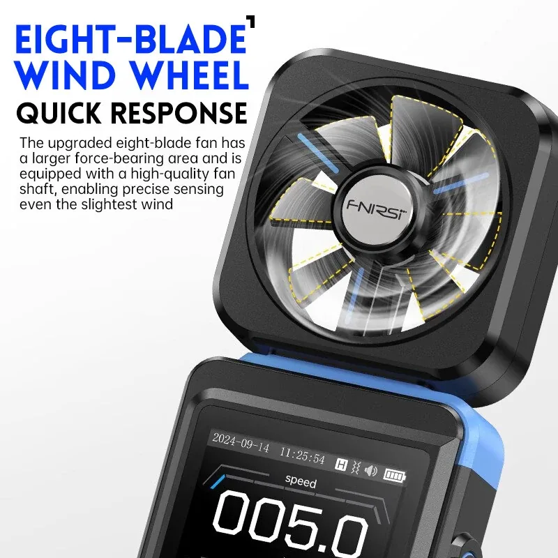 Close-up of the FSFAM02 anemometer's 8-blade ball-bearing vane wheel for fast response