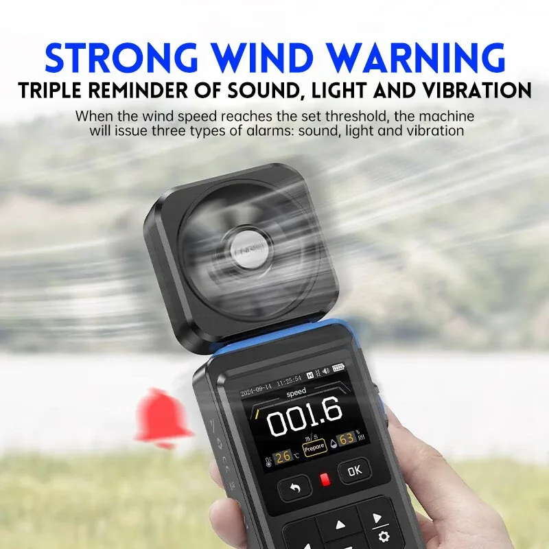 FSFAM02 anemometer alarm function with audible, visual and vibration alert when the threshold is exceeded