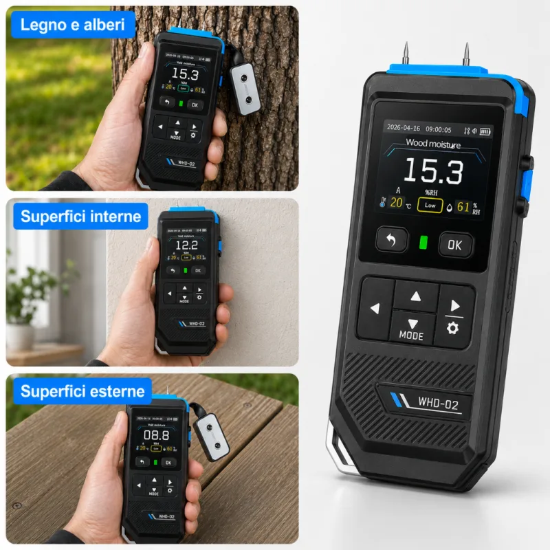 FSWHD02 moisture meter used on wood and indoor/outdoor surfaces