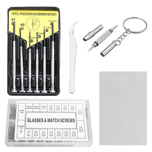 Eyeglass and Watch Repair Kit with Precision Tools, Screws and Nose Pads