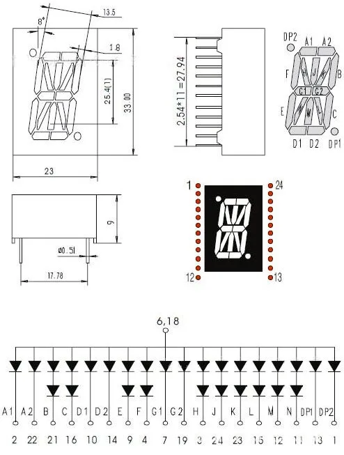 Common anode alphanumeric LED display - 33x23 mm - Image 3