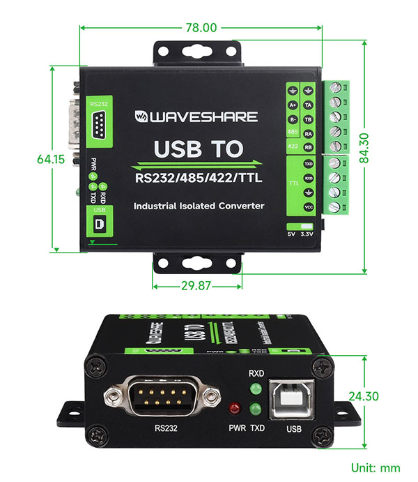 Industrial USB converter with FT232RNL digital isolation – USB to RS232/RS485/RS422/TTL